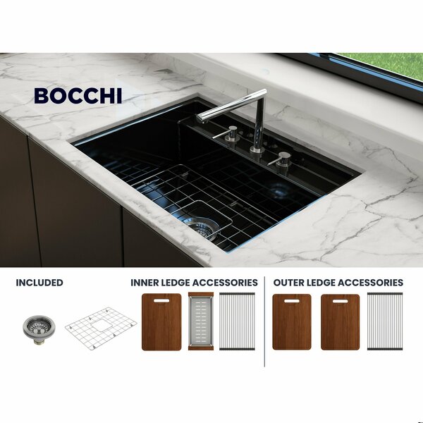 Bocchi Baveno Uno Dual-Mount Workstation Fireclay 27 in. Single Bowl 3-hole Kitchen Sink in Black 1633-005-0127